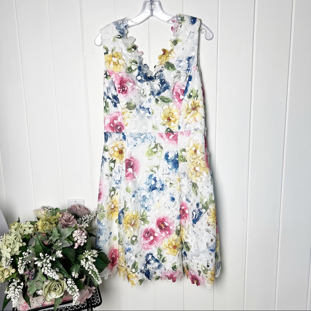 Betsey Johnson Watercolor Floral Lace Overlay Dress